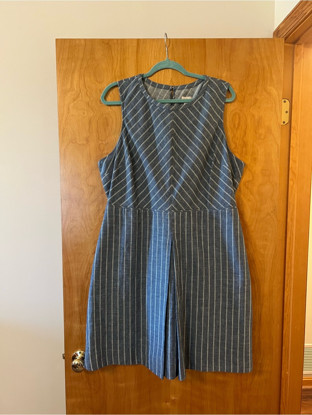 J. Crew Linen Dress Blue Stripe Sleeveless Fit & Flare Open Back NWT Size 20 - Picture 5 of 13
